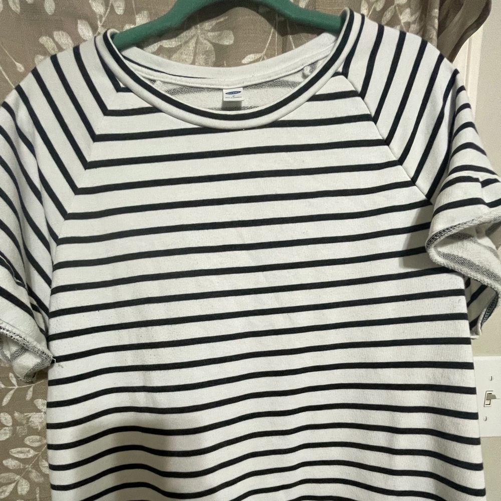 Old Navy White and Black Striped Short Sleeve Top